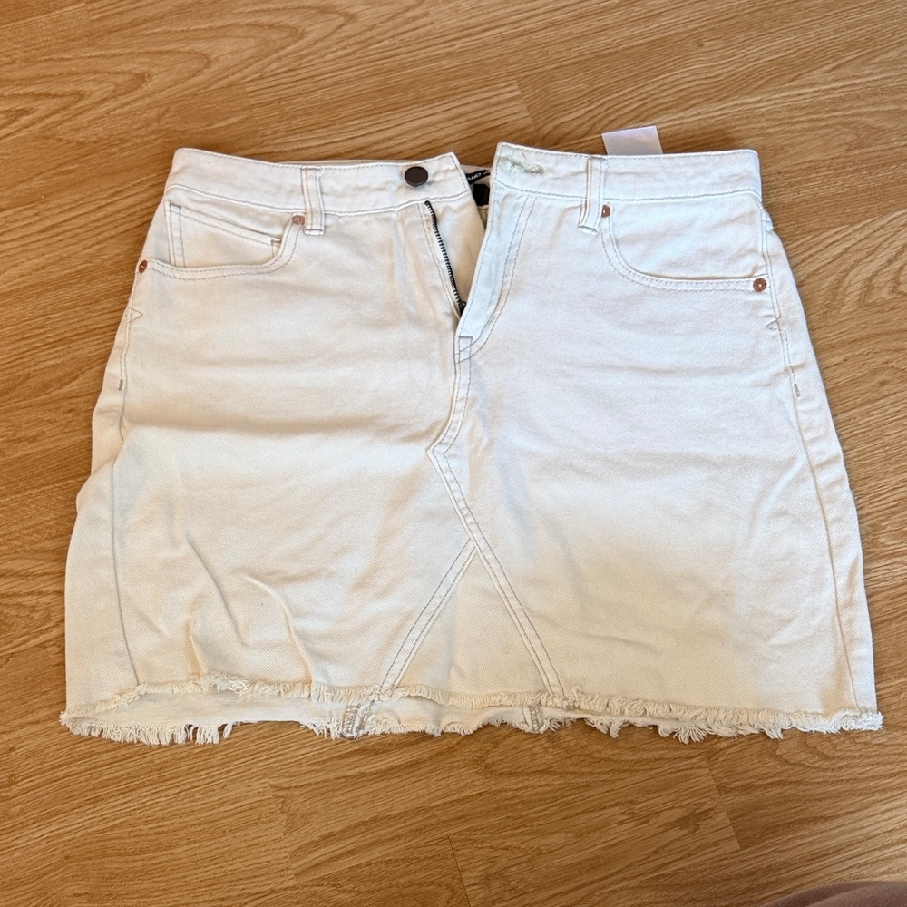 Volcom White Frayed Hem Denim Mini Skirt